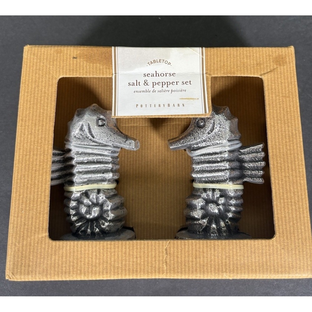 Pottery Barn Tabletop Seahorse Salt & Pepper Shaker Set NIB Coastal Nautical